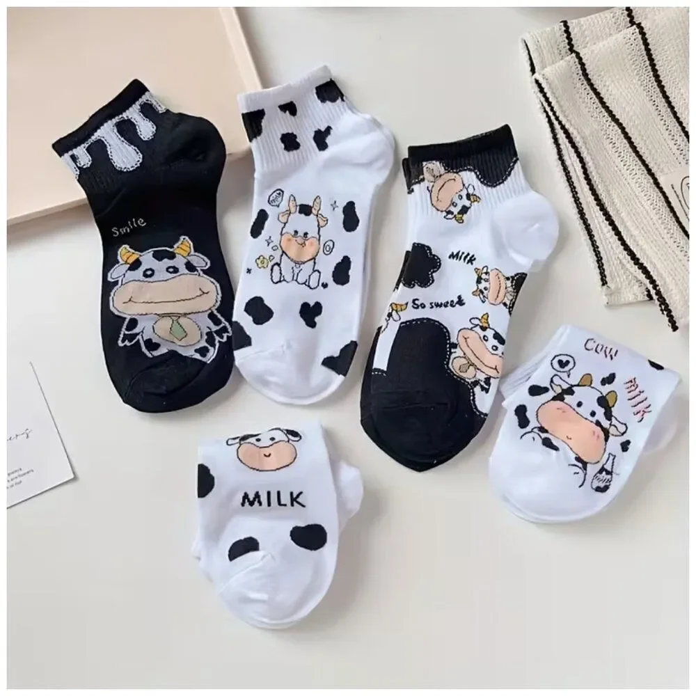 NWT Novelty Ankle Socks Casual Cow & Milk Print Farmhouse